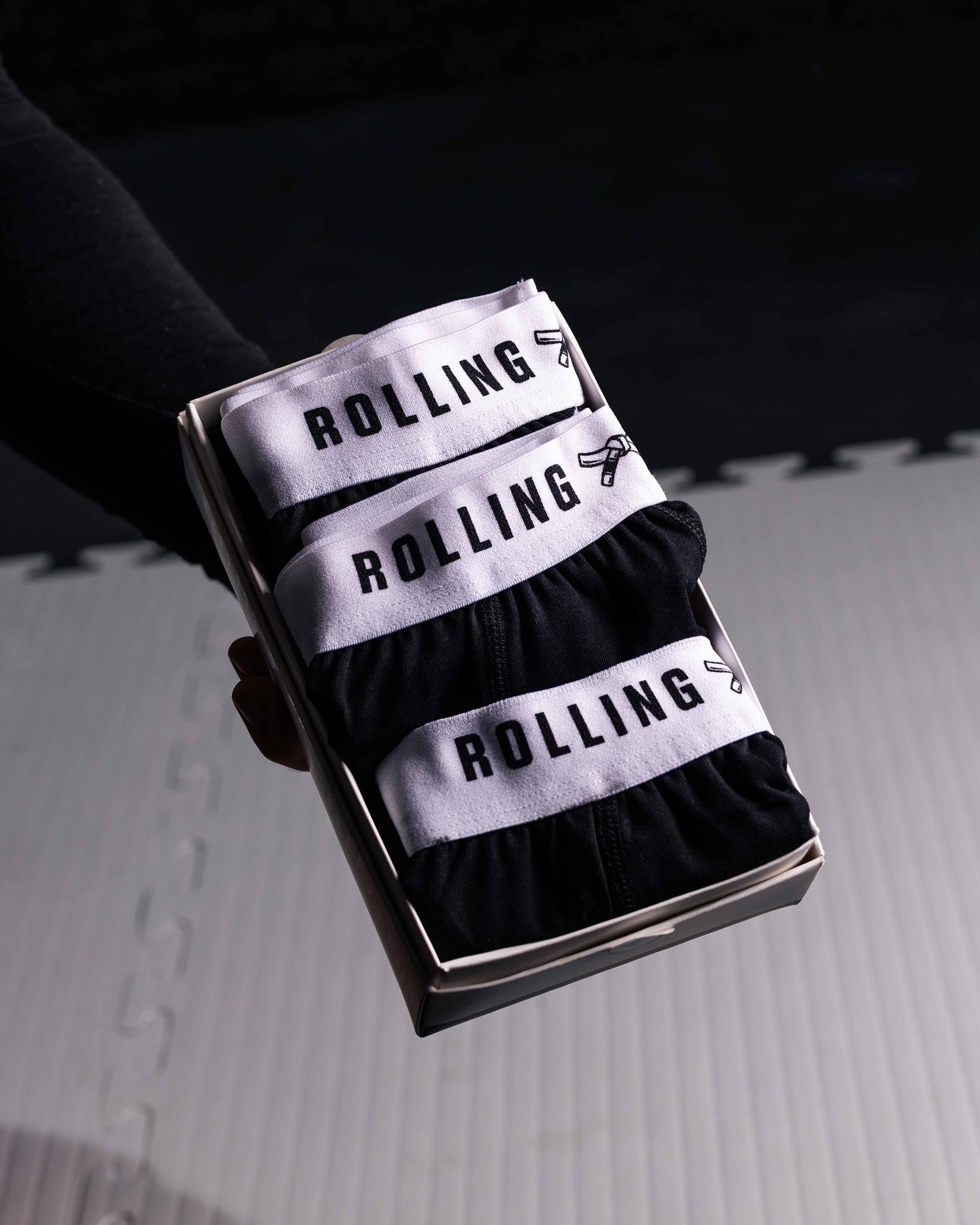 Black RG Organic Cotton Boxers 3 Pack by Rolling-Giants, showing comfortable elastic waistbands and soft cotton fabric.